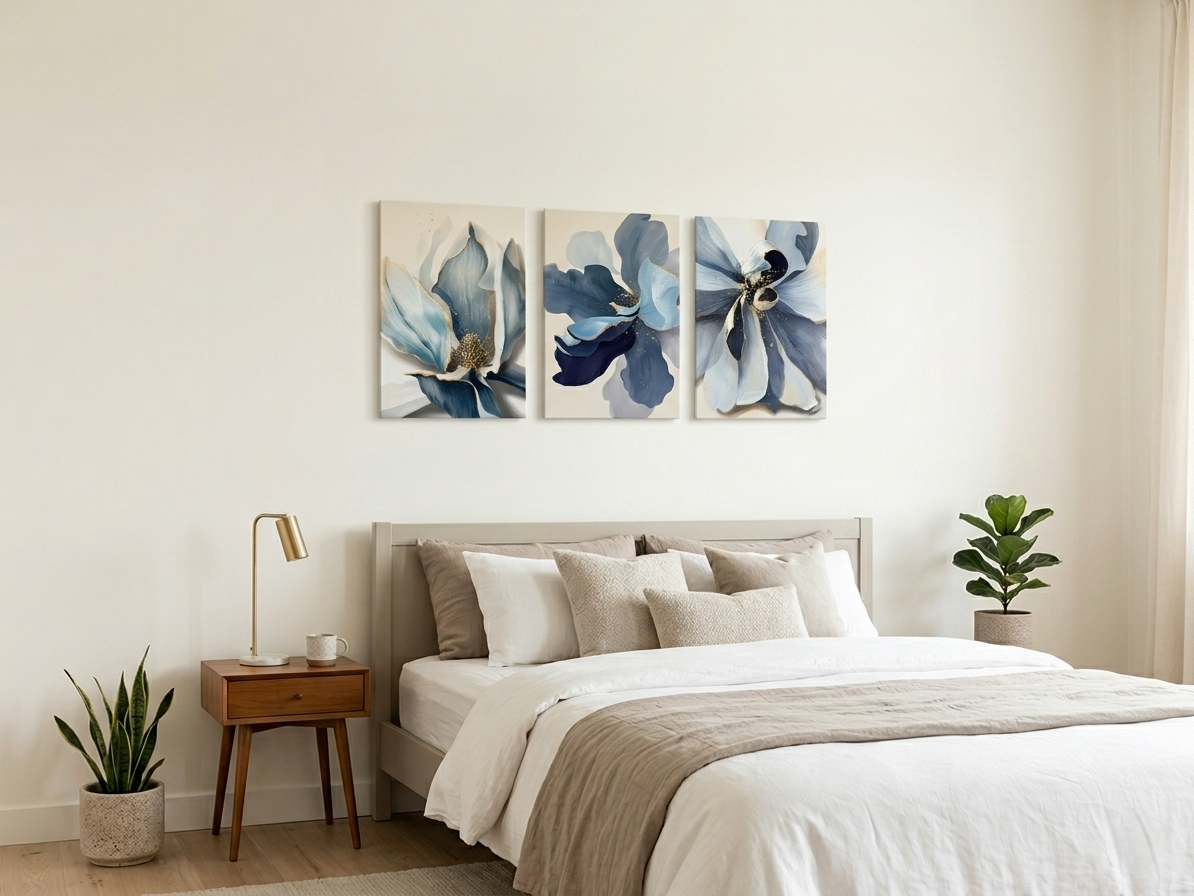 Blue Floral Abstract Canvas Wall Art Set