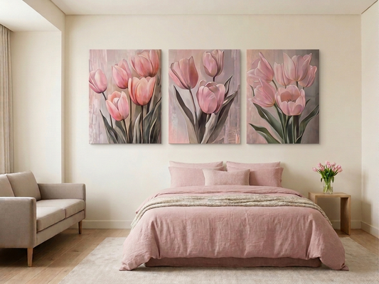 Retro Tulip Canvas Print Wall Art – Vintage Floral Decor Set