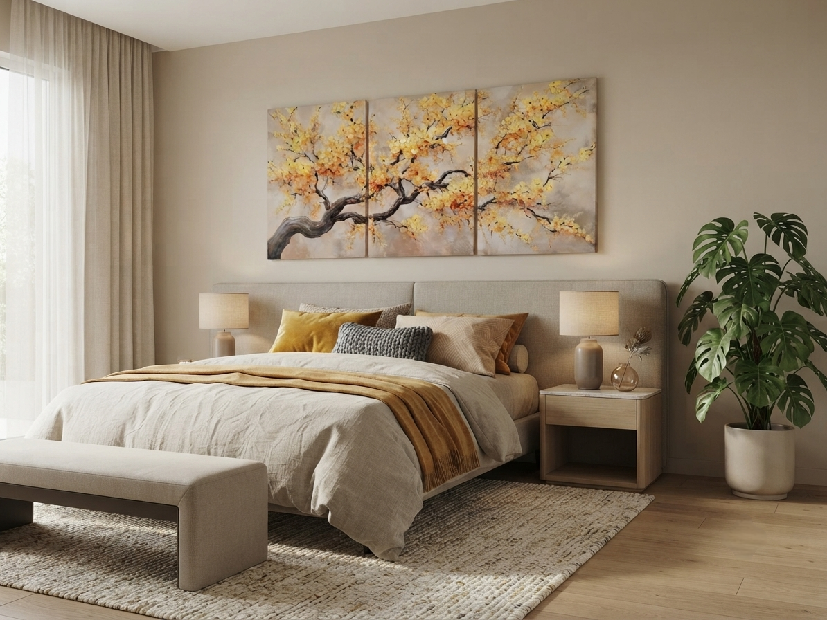 Yellow Flower Tree Canvas Wall Art Set
