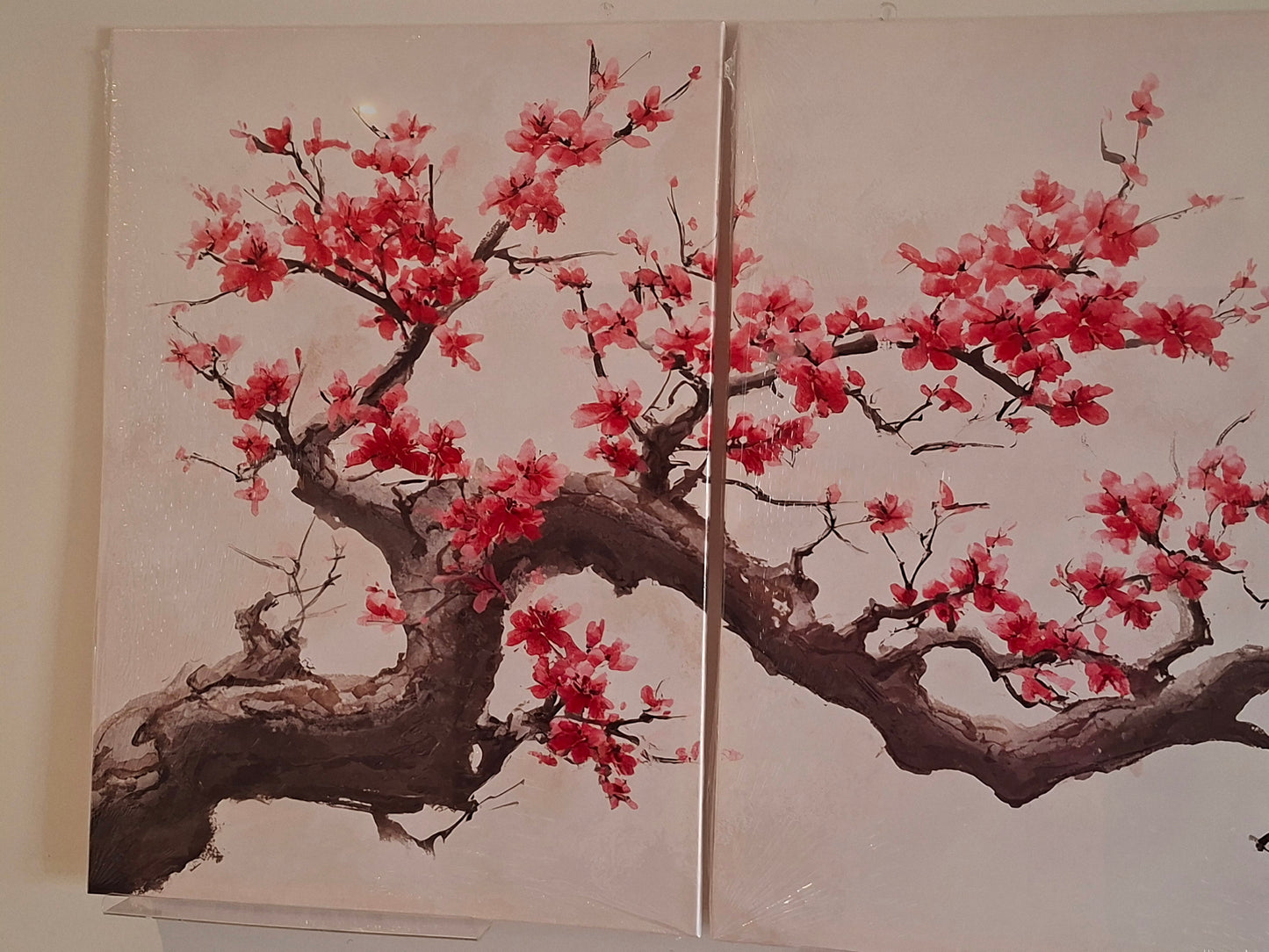 Pink Blossom Branch Canvas Wall Art Set