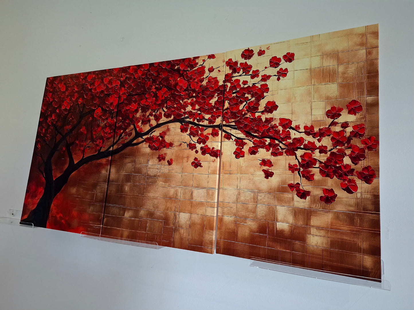 Red Starry Watercolor Tree Canvas Wall Art – Abstract Modern Décor