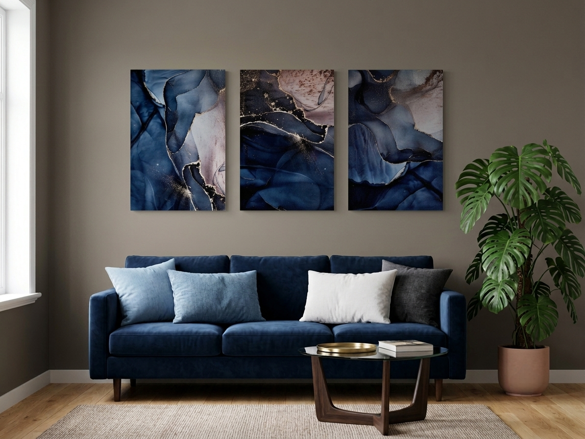 Blue Marble & Gold Canvas Wall Art Set – Modern Minimalist Elegance