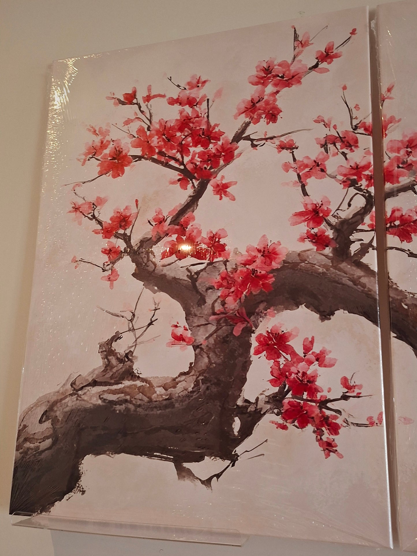 Pink Blossom Branch Canvas Wall Art Set