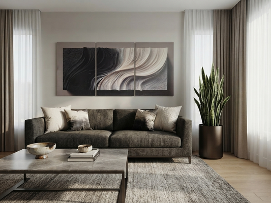 Monochrome Wave Texture Look Wall Art Set
