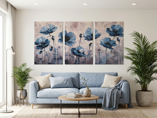 Blue Floral Canvas Wall Art Set