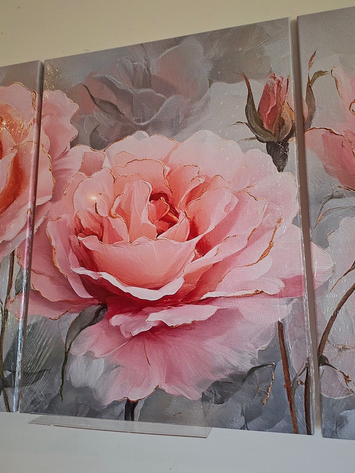 Pink Roses Canvas Wall Art Set