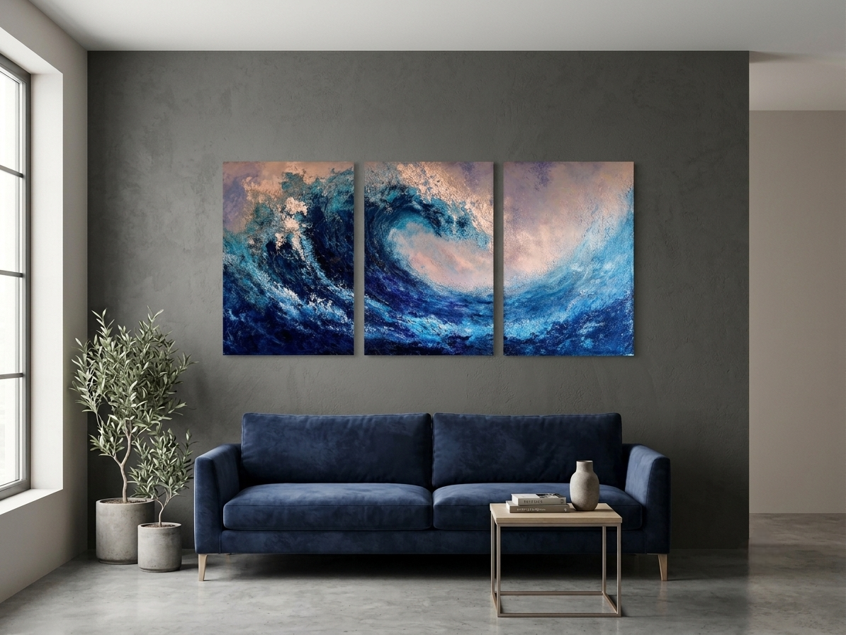 Ocean Depths Turquoise Wave Wall Art Set