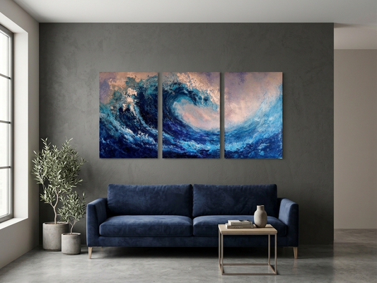 Ocean Depths Turquoise Wave Wall Art Set