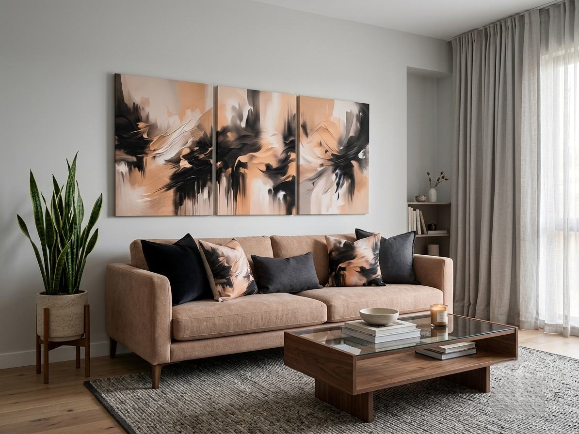 Chic Black & Brown Abstract Canvas Print Wall Art