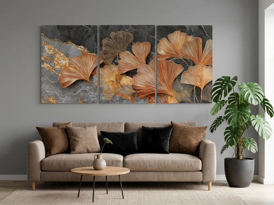 Black & Gold Ginkgo Leaves Canvas Print Wall Art