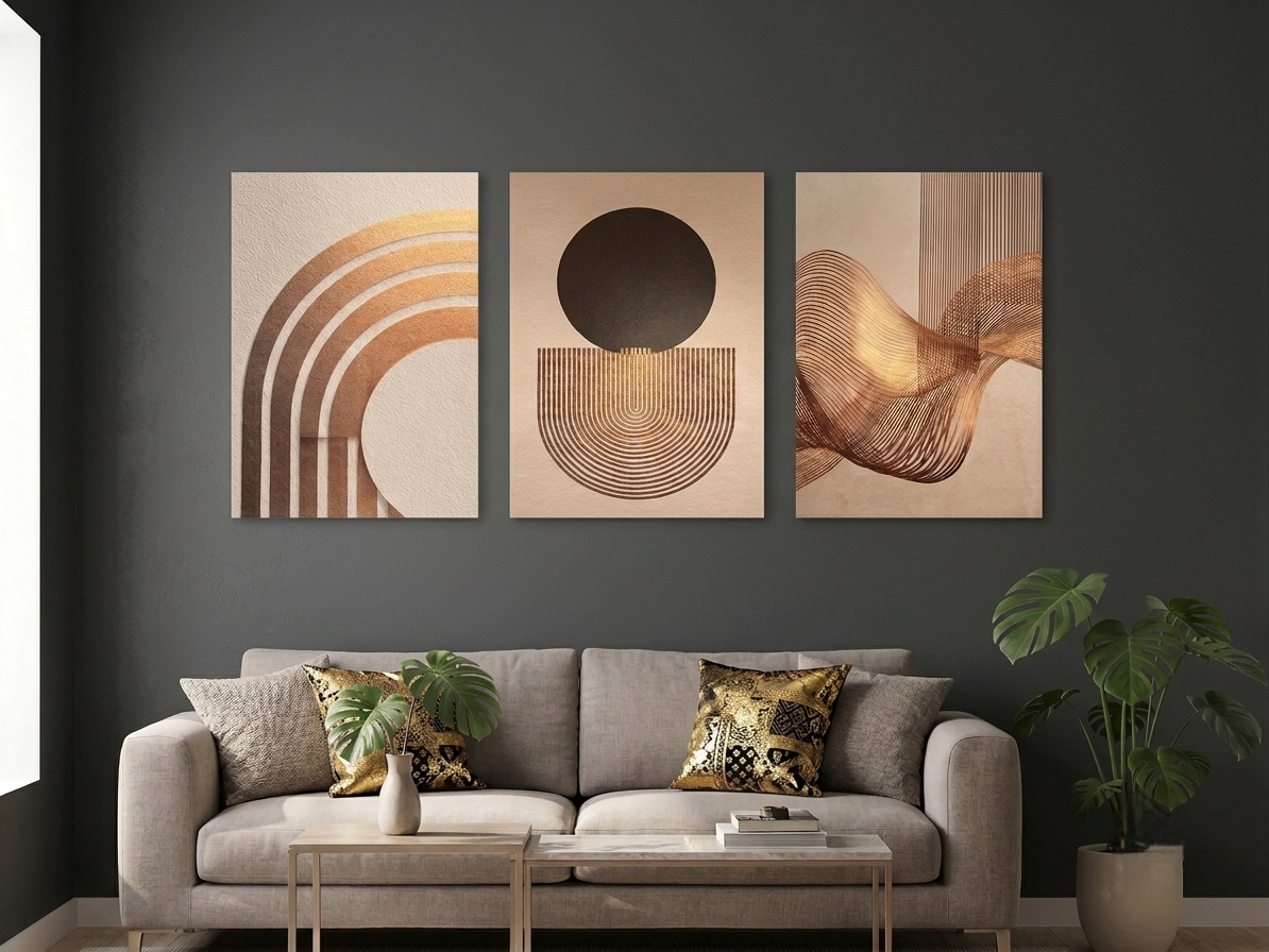 Minimalist Boho Gold Accent Wall Art Set