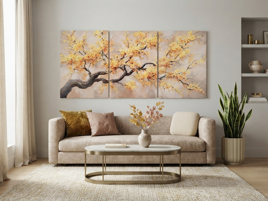 Yellow Flower Tree Canvas Wall Art Set