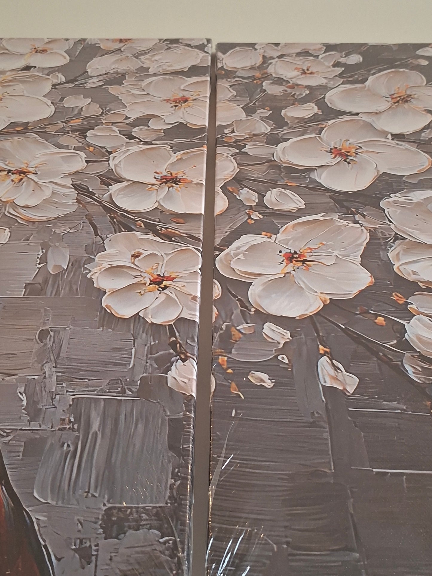 White Blossom Tree Canvas Wall Art – Grey Modern Elegance Décor