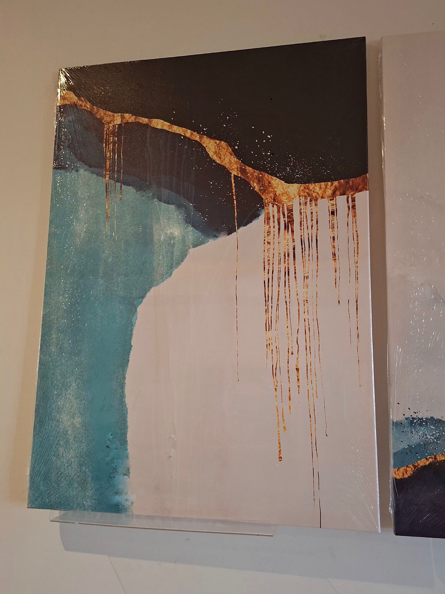 Modern Abstract Blue and Gold Canvas Wall Art Set