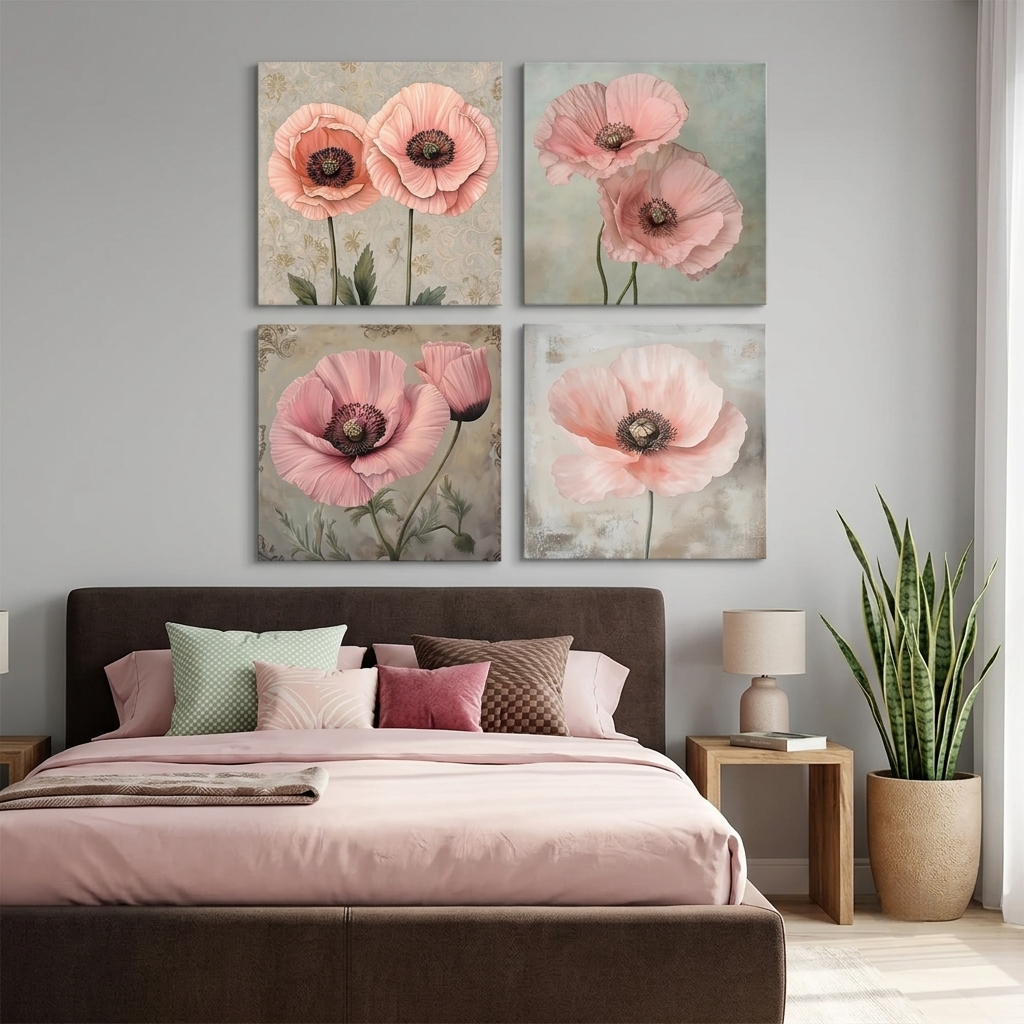 Romantic Floral Canvas Wall Art Set