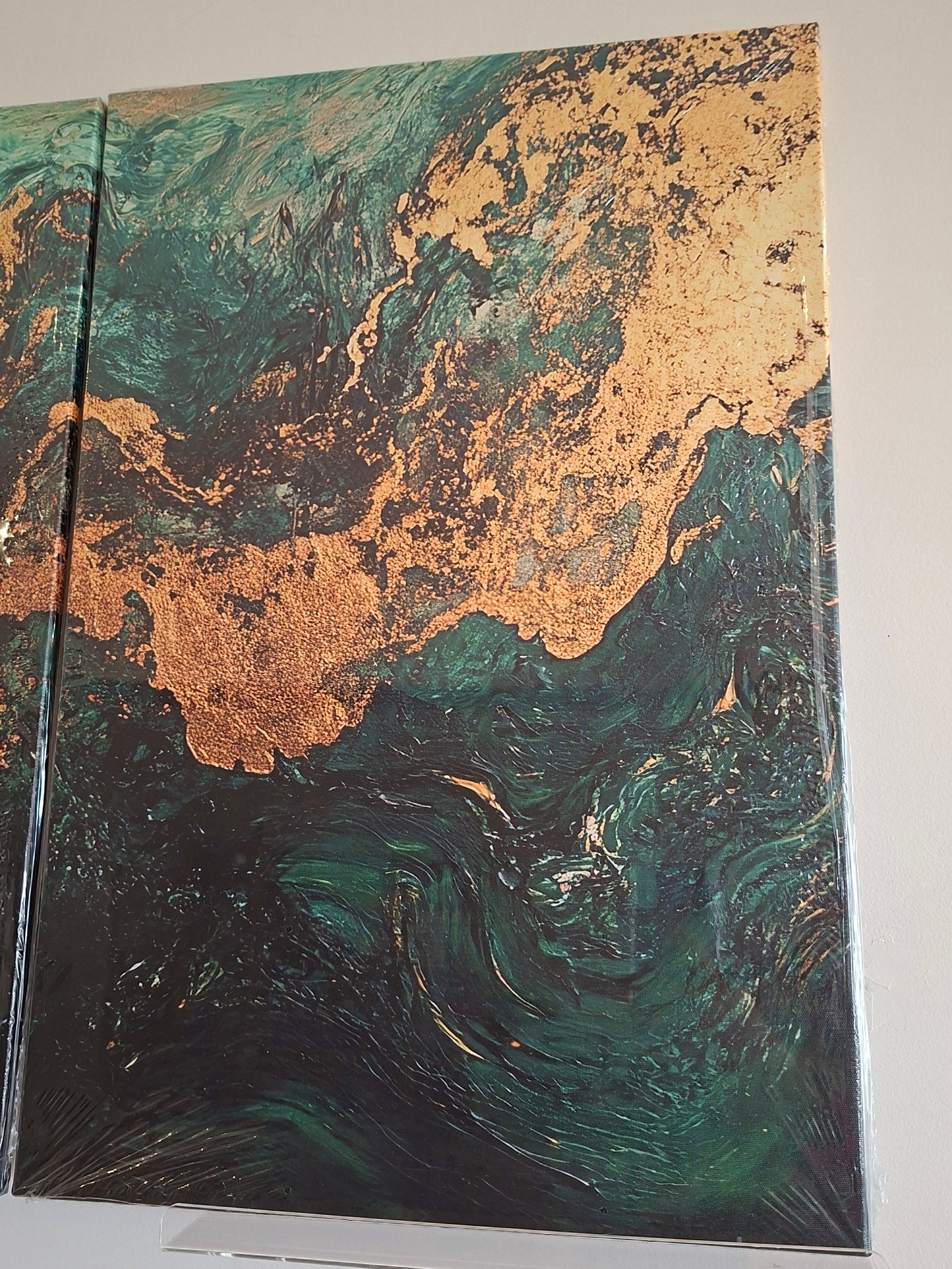 Emerald Green & Gold Fluid Abstract Canvas Wall Art Set