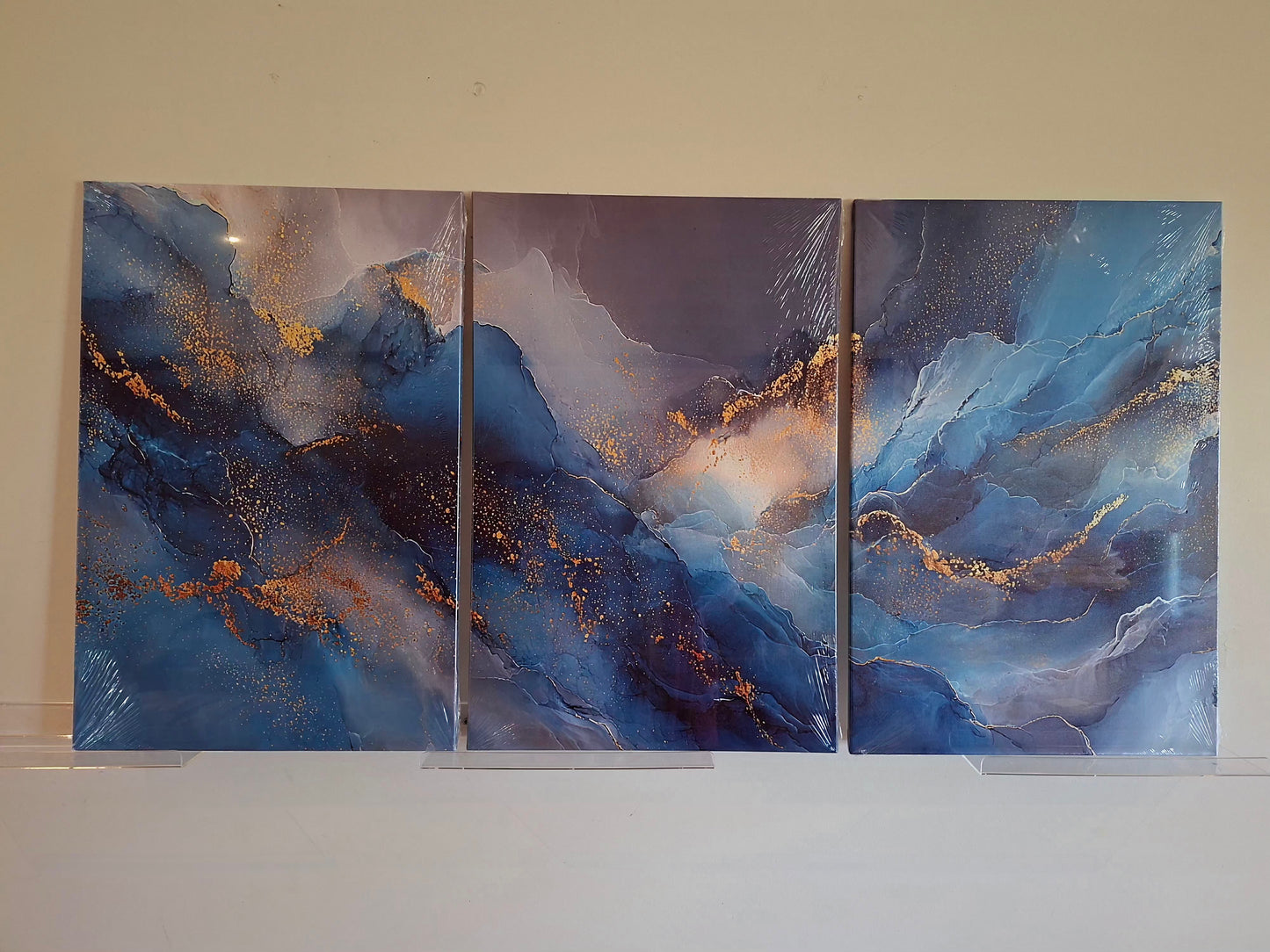 Blue & Gold Fluid Abstract Wall Art Set