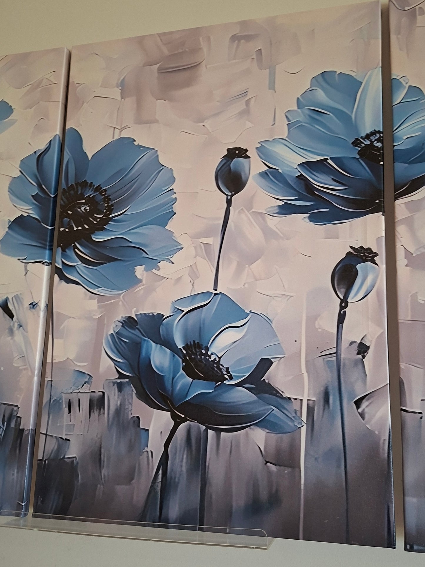 Blue Floral Canvas Wall Art Set
