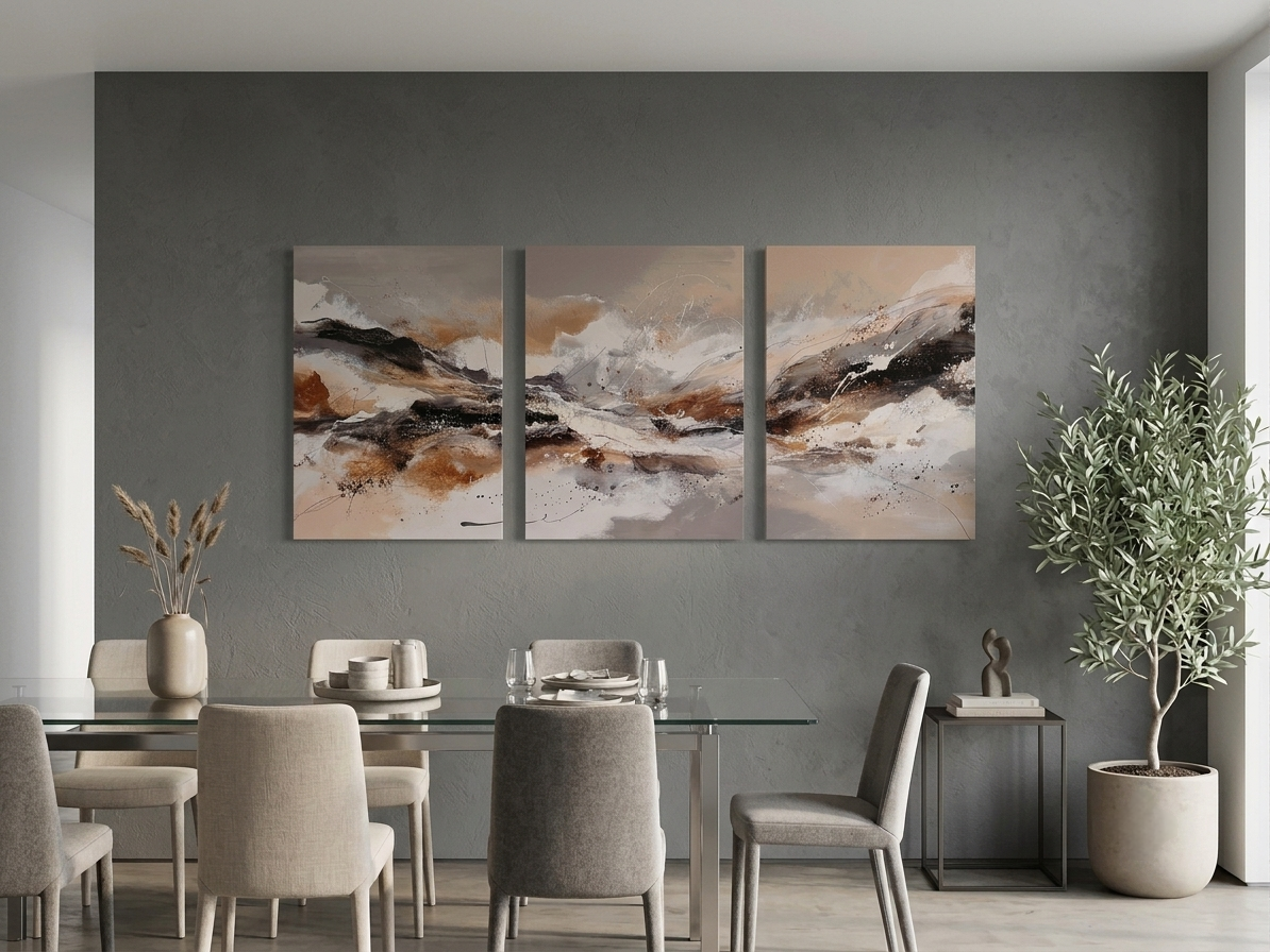 Earthy Neutral Abstract Canvas Wall Art Set