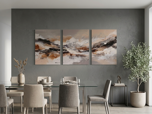 Earthy Neutral Abstract Canvas Wall Art Set