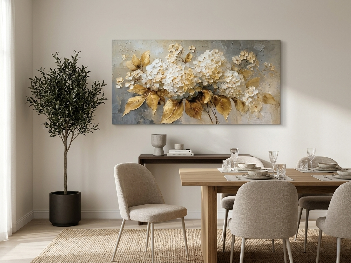 Golden Floral Canvas Wall Art - 1pc