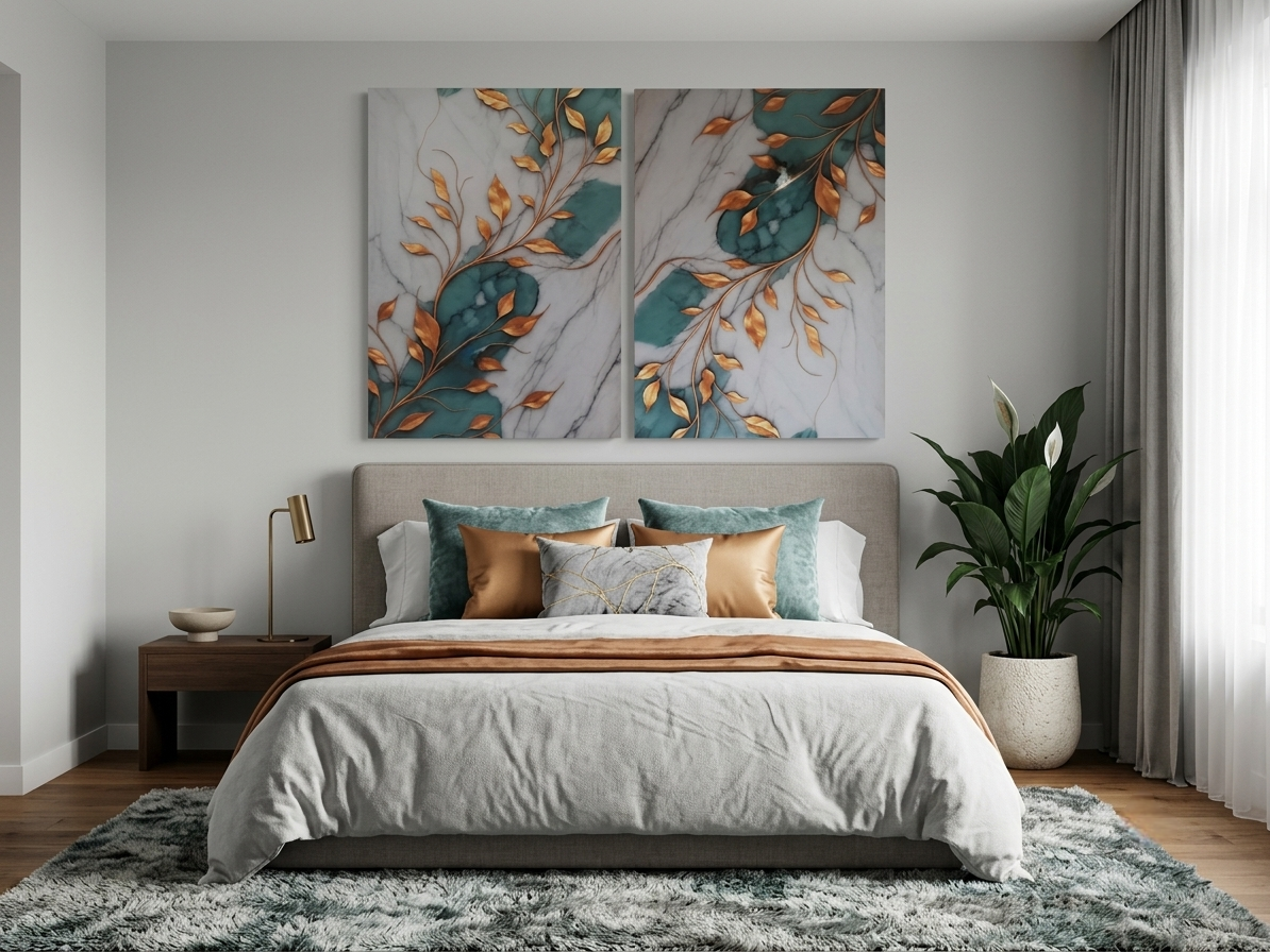 Green Marble & Gold Abstract Wall Art – Modern Minimalist Canvas Décor