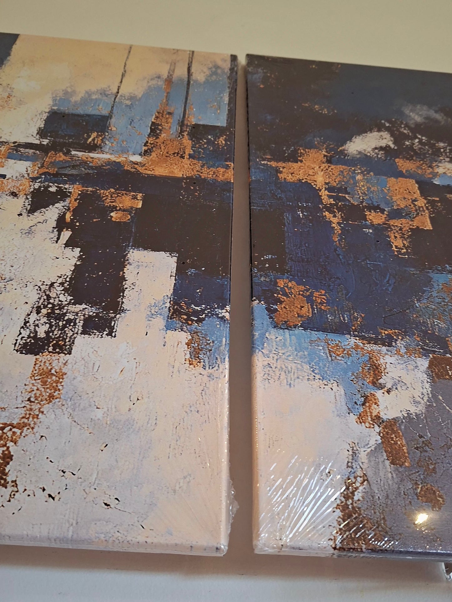 Blue Geometric & Gold Abstract Wall Art Set