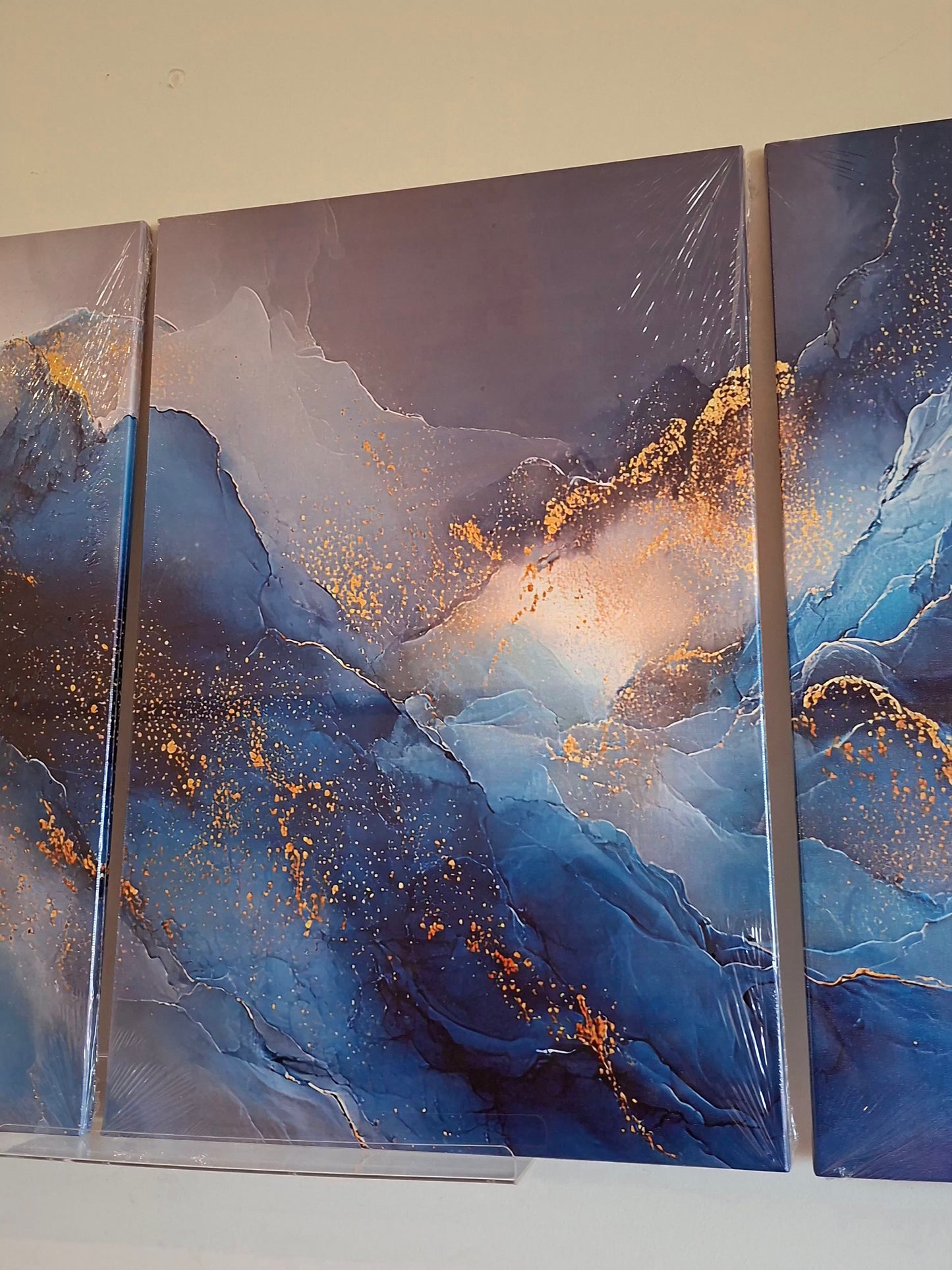 Blue & Gold Fluid Abstract Wall Art Set