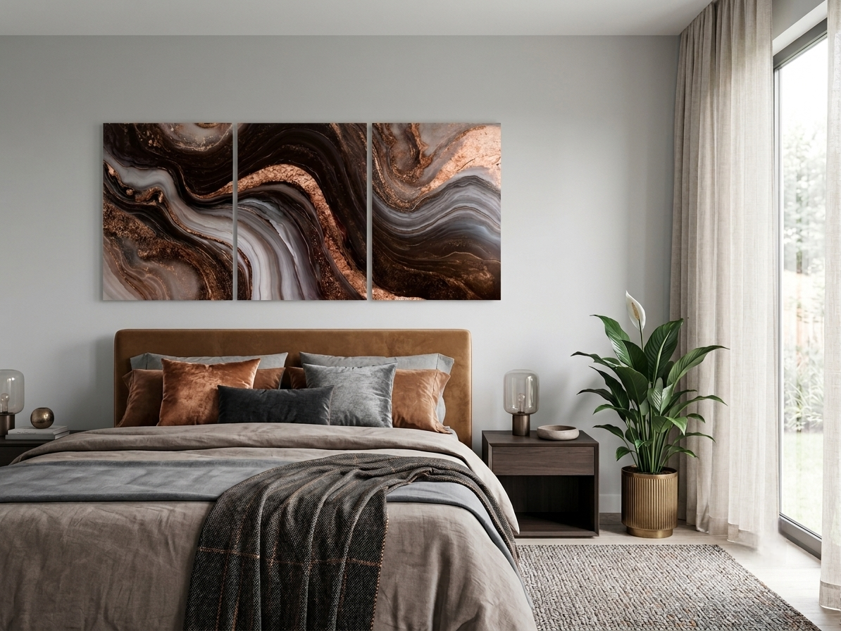 Golden Abstract Wall Art – Luxury Flowing Line Canvas Set