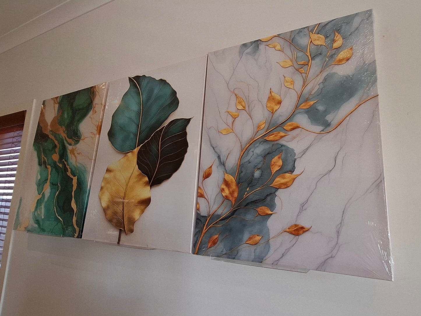 Marble Texture Canvas with Metallic Accents Wall Art Set