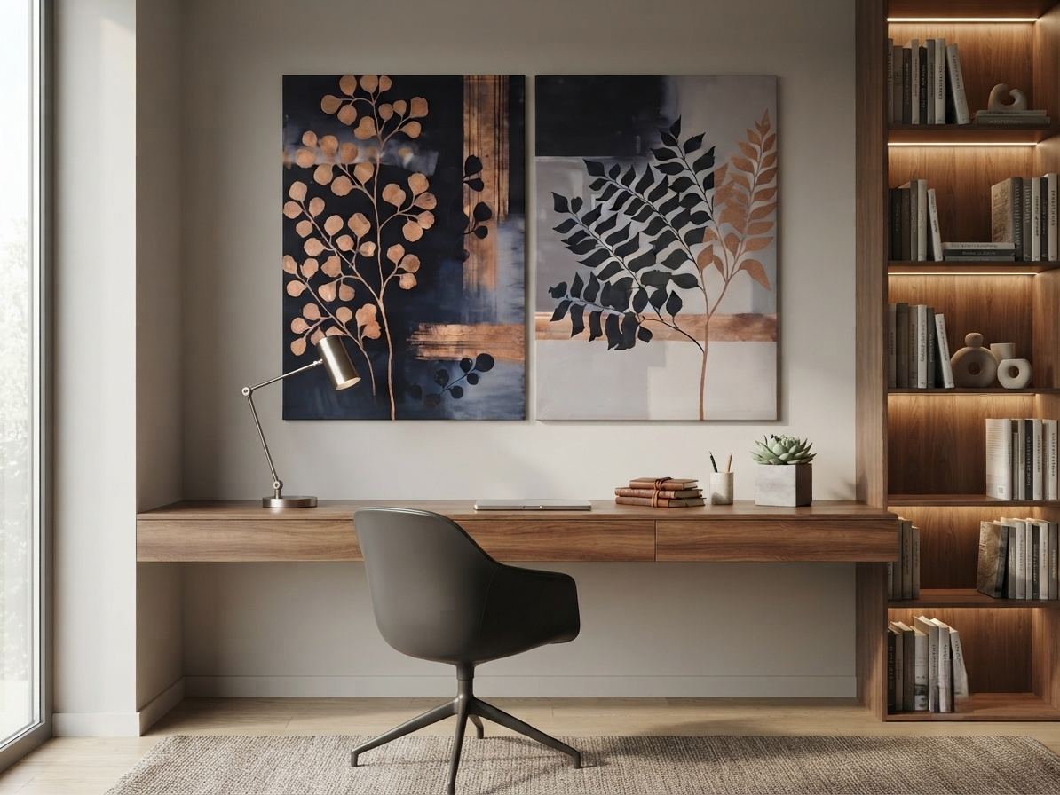 Golden Leaves Canvas Wall Art – Dark Elegant Foliage Décor