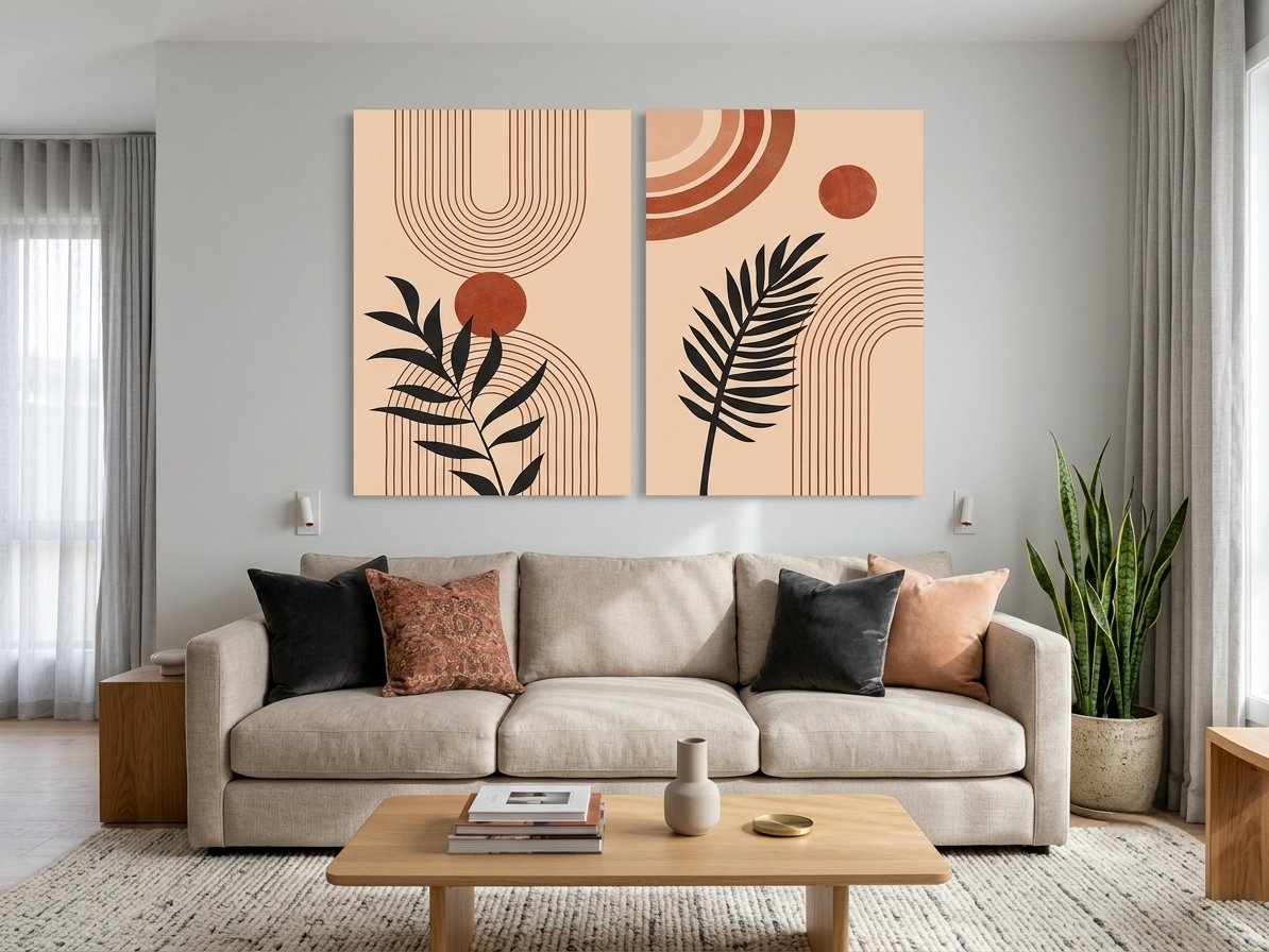 Scandinavian Abstract Canvas Wall Art – Natural Geometric Décor