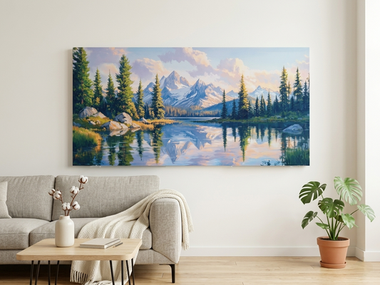Serene Lake & Mountain Landscape Canvas Wall Art – Nature Scenery