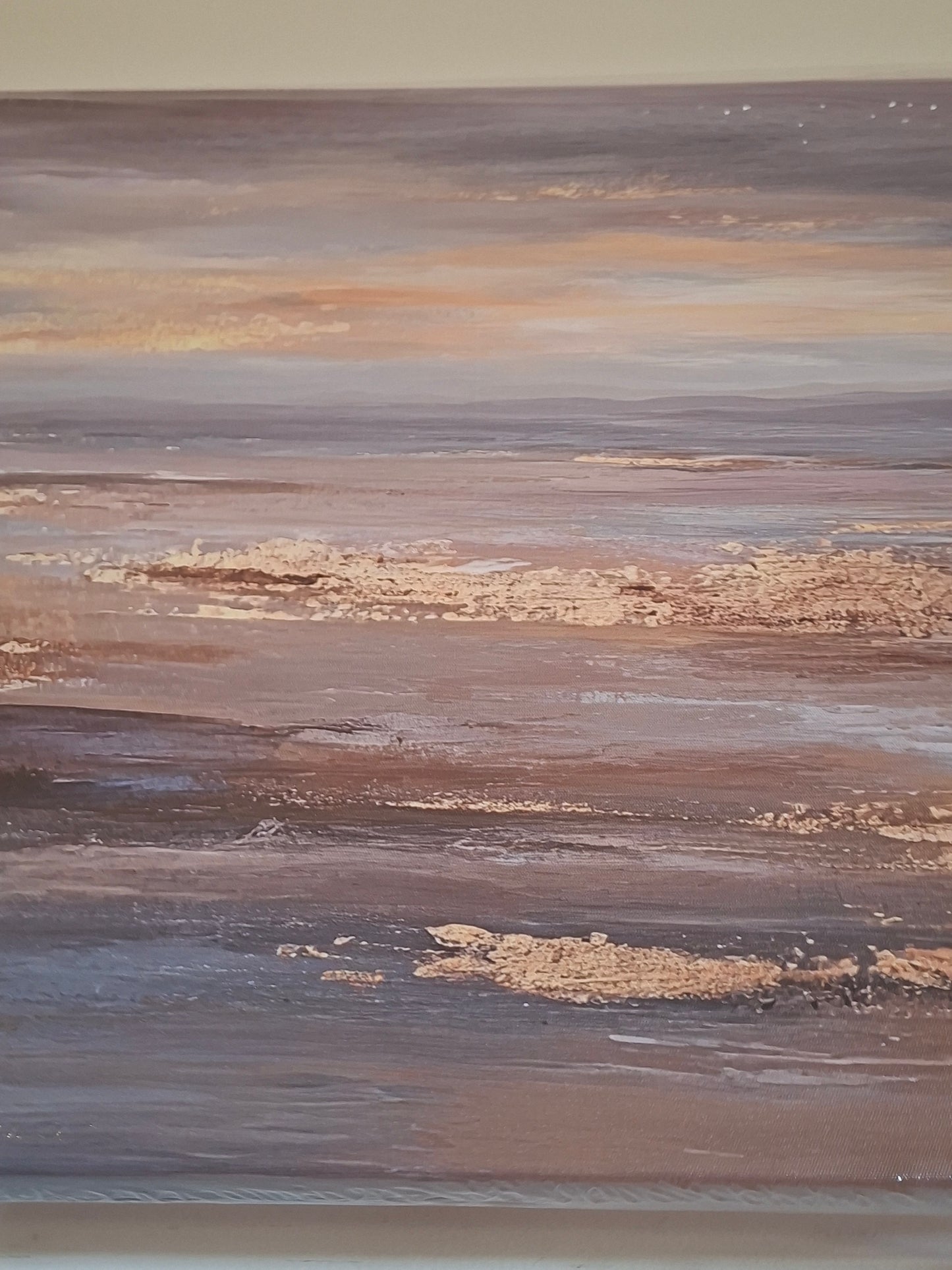 Golden Coastal Abstract Wall Art – Misty Horizon Canvas Décor