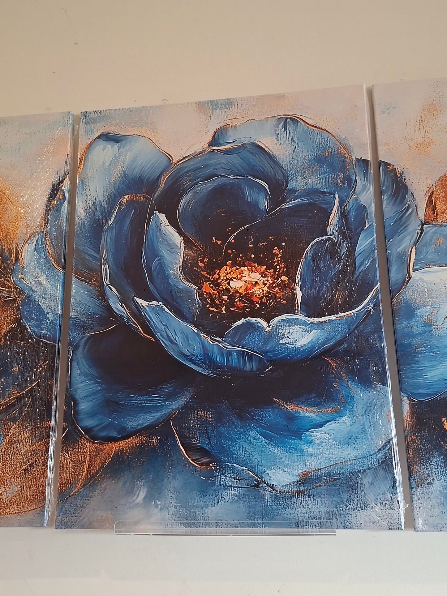 Golden Leaves & Blue Blossom Canvas Wall Art – Luxe Romantic Décor