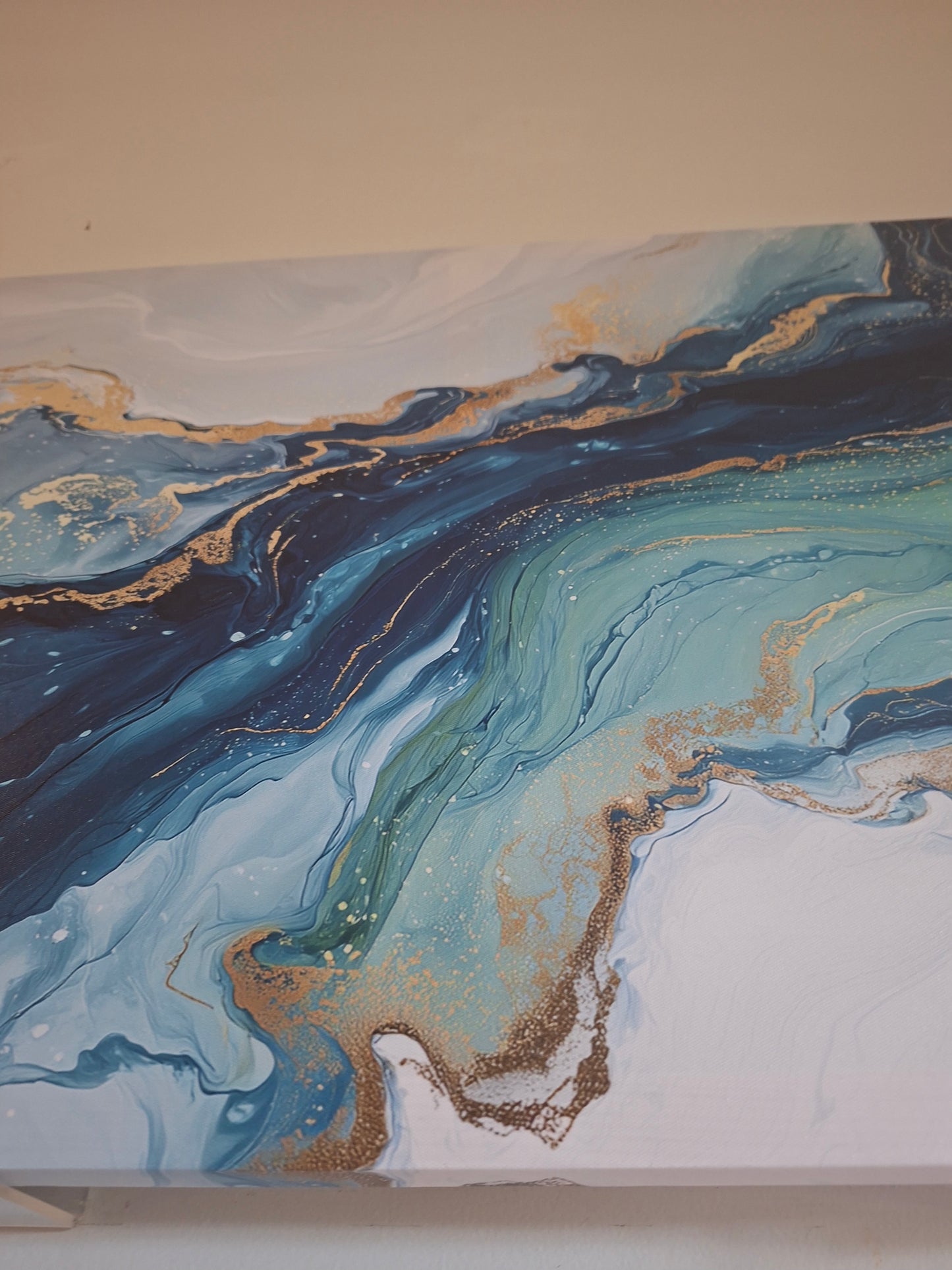 Blue & Gold Fluid Abstract Canvas Wall Art – Large Modern Statement Piece