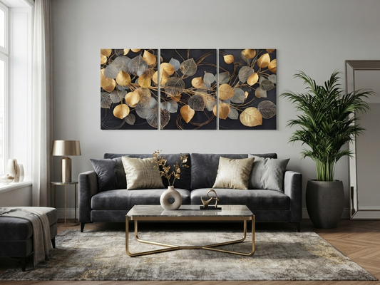 Golden Leaf Modern Abstract Canvas Wall Art