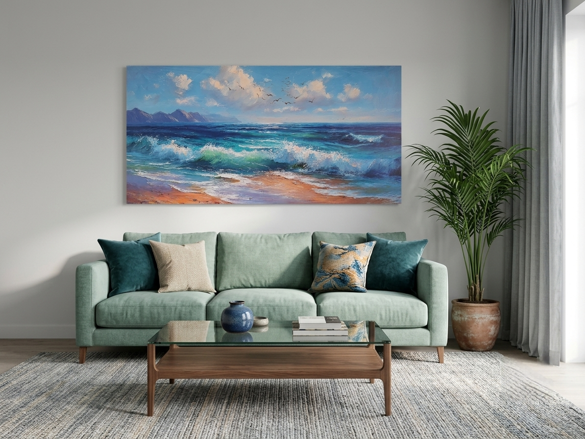 Ocean Waves & Birds Canvas Wall Art – Coastal Abstract Décor