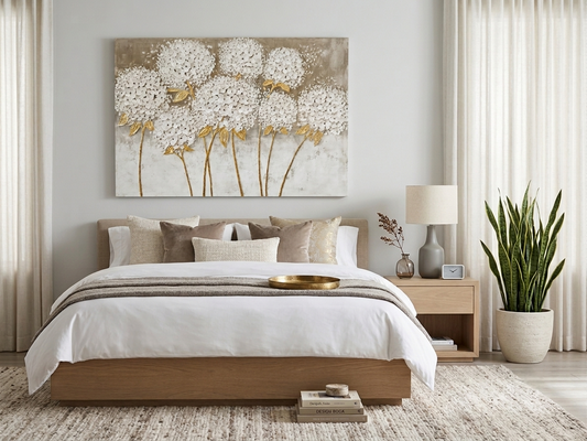 White Hydrangea Featuring Textured Raised Petals on a Printed Base