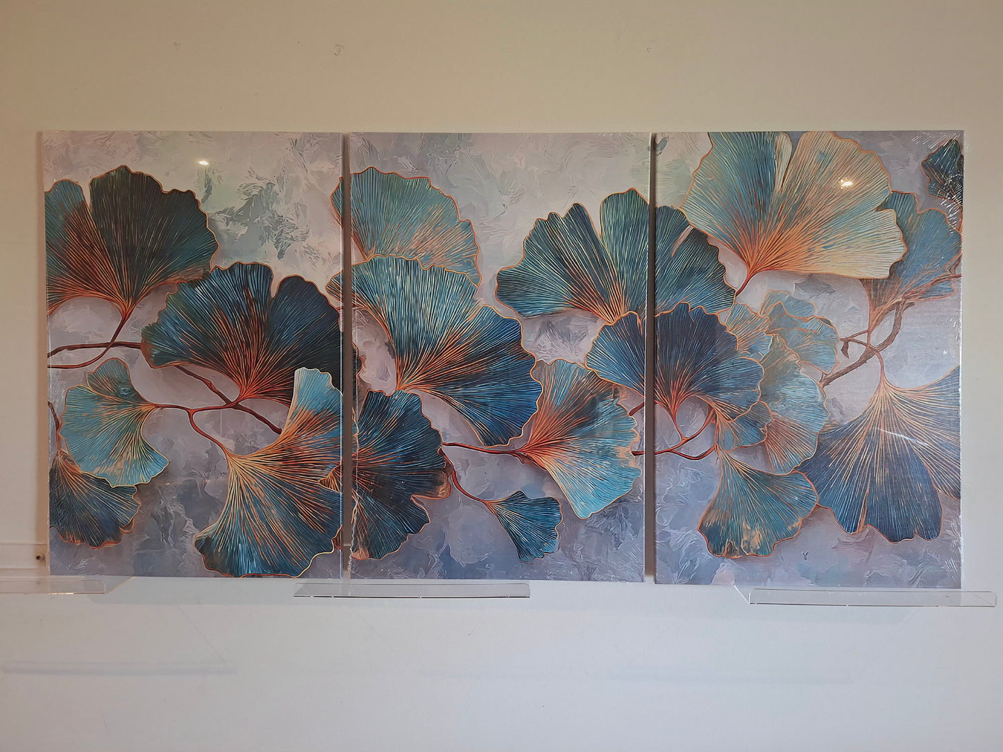 Teal & Gold Botanical Canvas Wall Art – Modern Leaf Elegance Décor