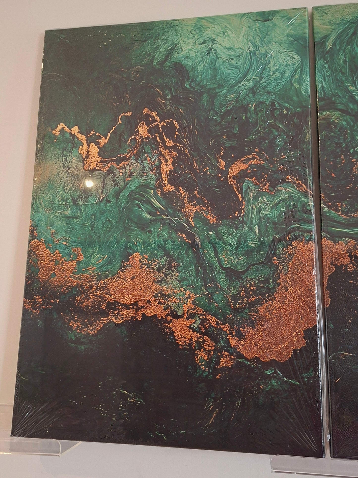 Emerald Green & Gold Fluid Abstract Canvas Wall Art Set