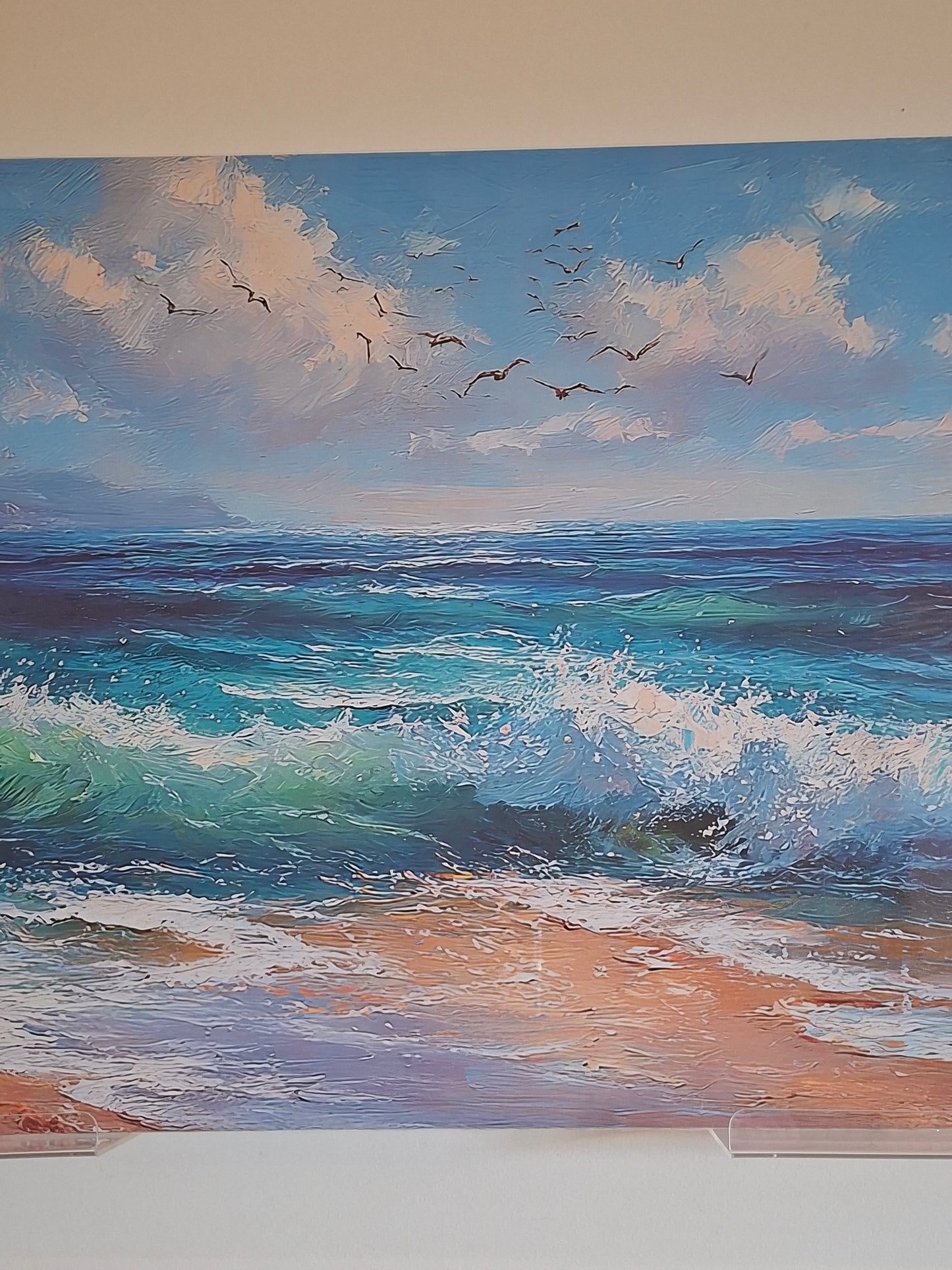 Ocean Waves & Birds Canvas Wall Art – Coastal Abstract Décor