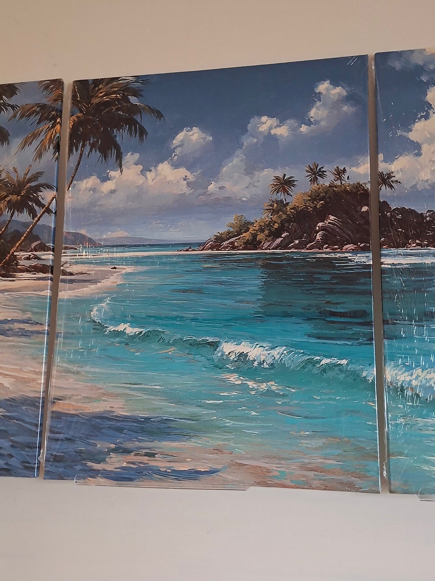 Tropical Beach Wall Art – Palm Trees & Ocean Waves Canvas Set