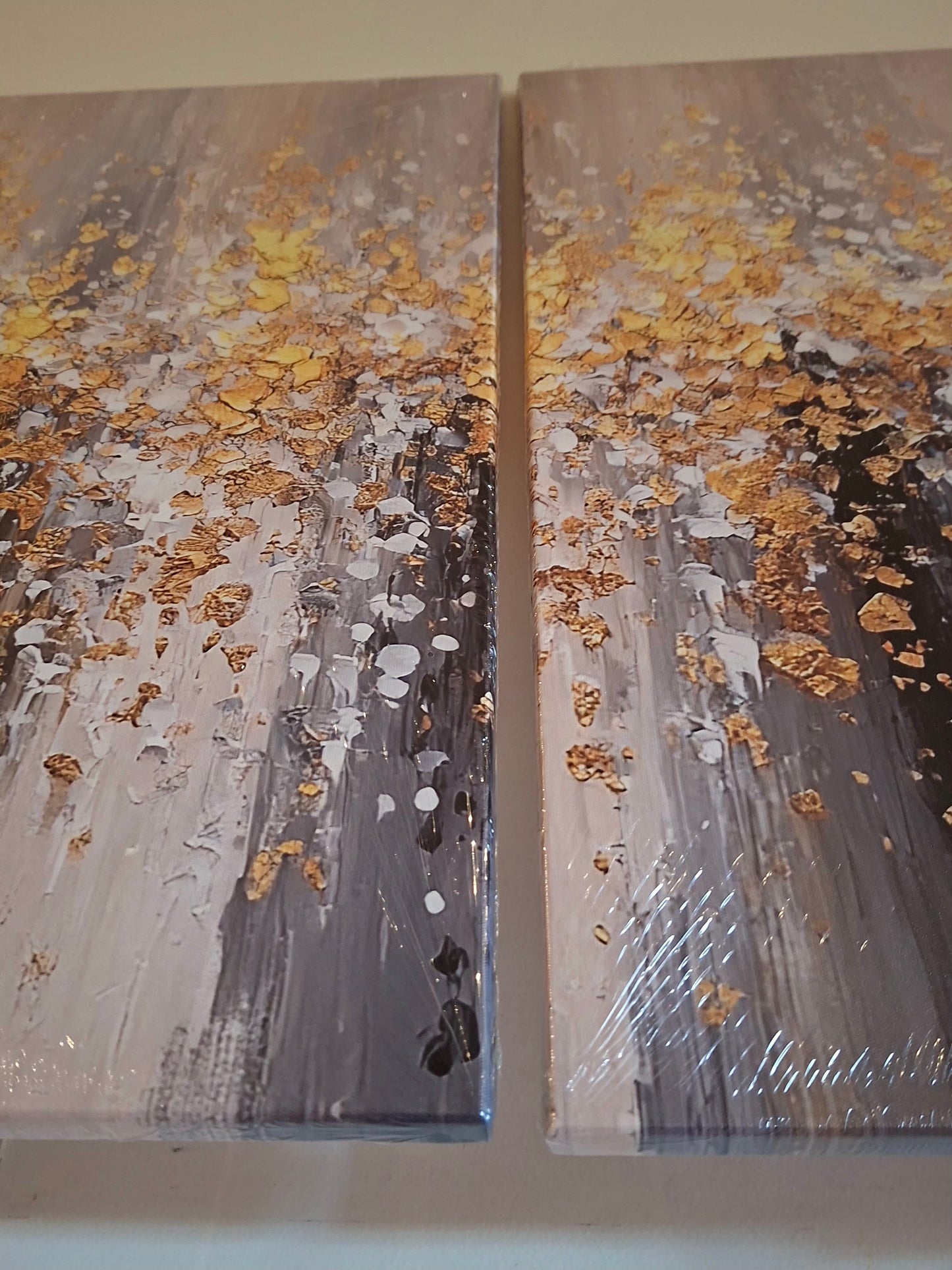 Gray Gradient and Gold Abstract Wall Art Set