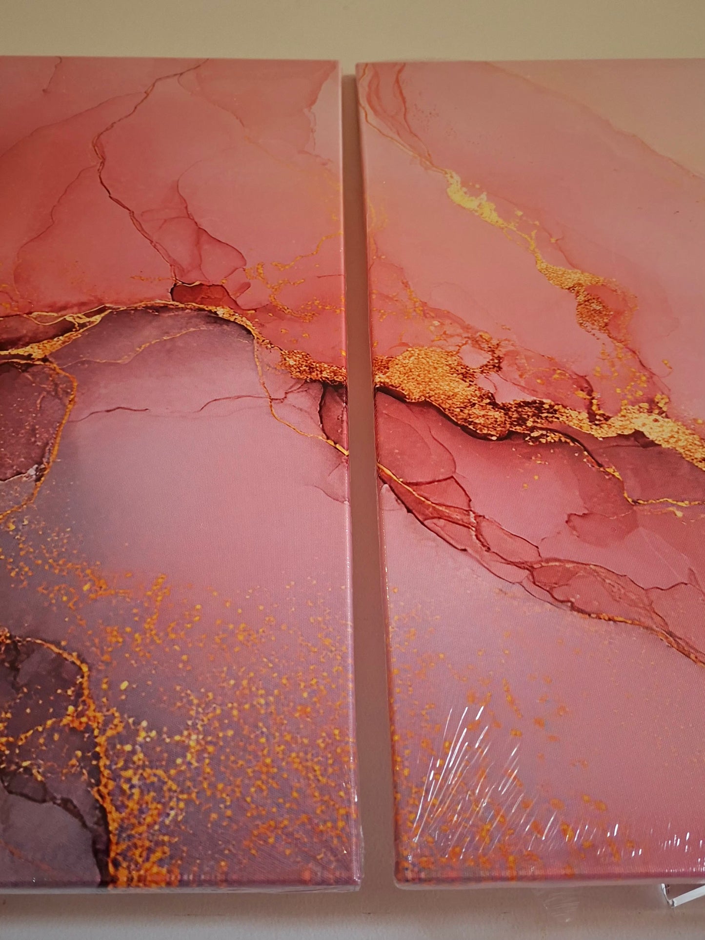 Pink and Gold Marble Abstract Wall Art Set