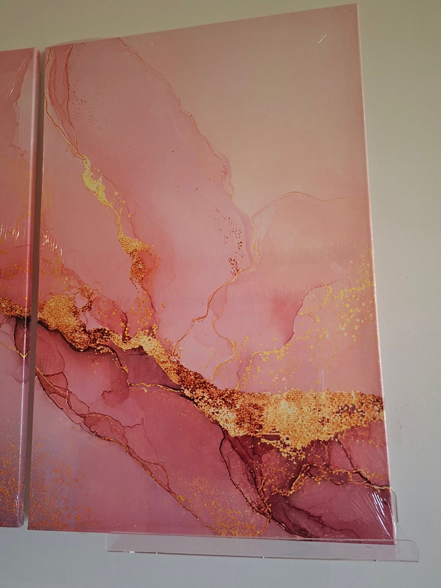 Pink and Gold Marble Abstract Wall Art Set