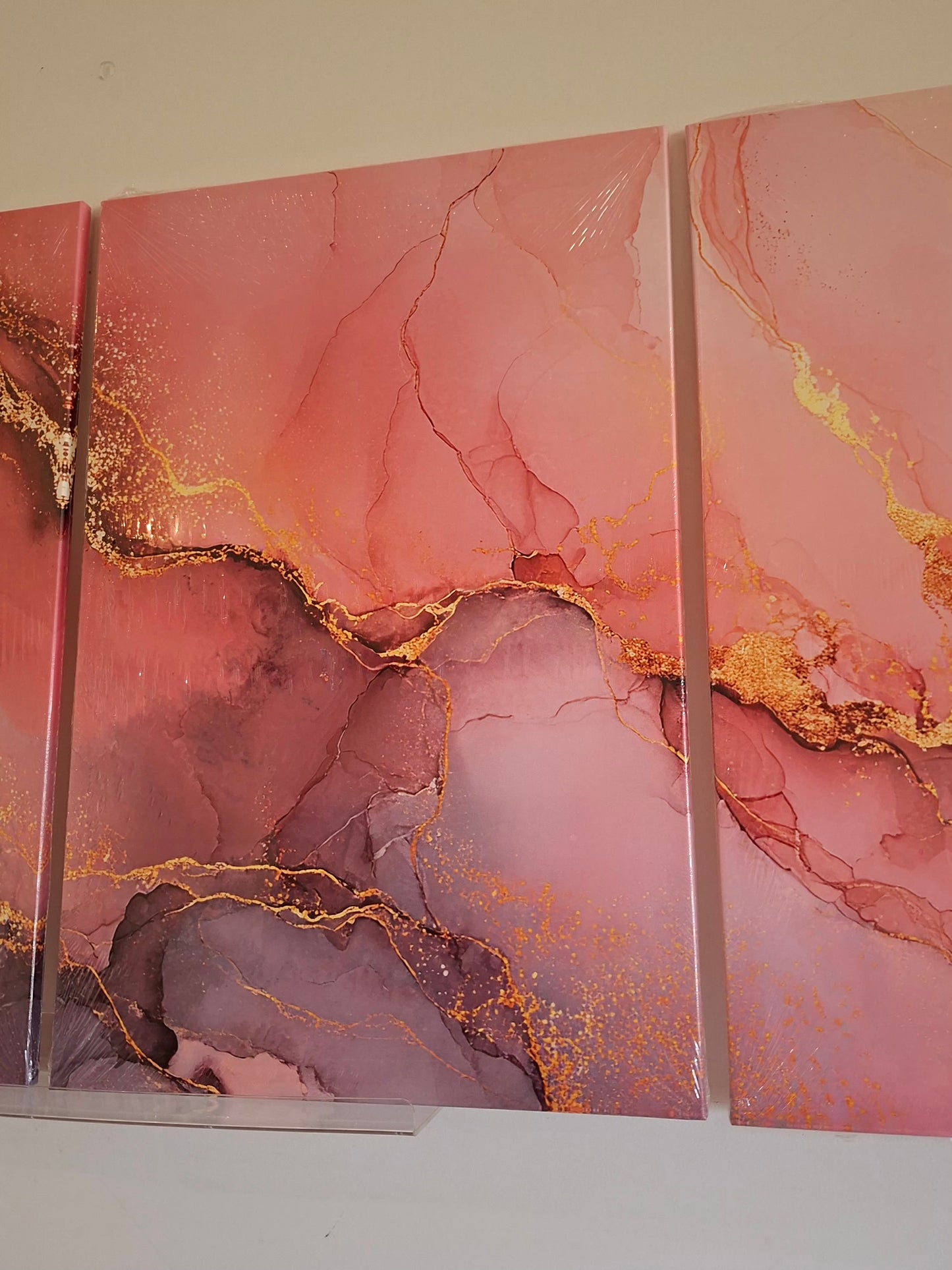 Pink and Gold Marble Abstract Wall Art Set