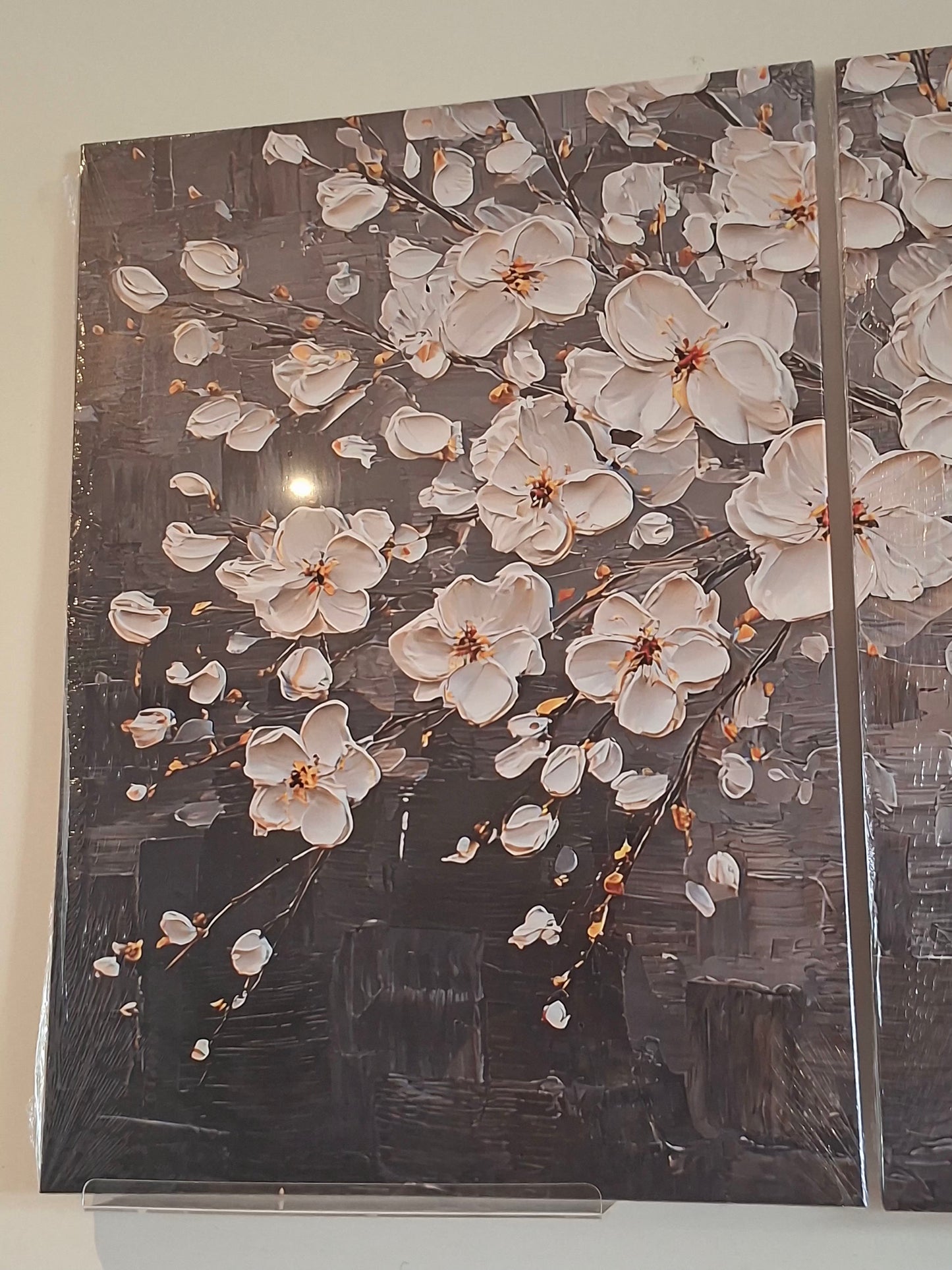 White Blossom Tree Canvas Wall Art – Grey Modern Elegance Décor