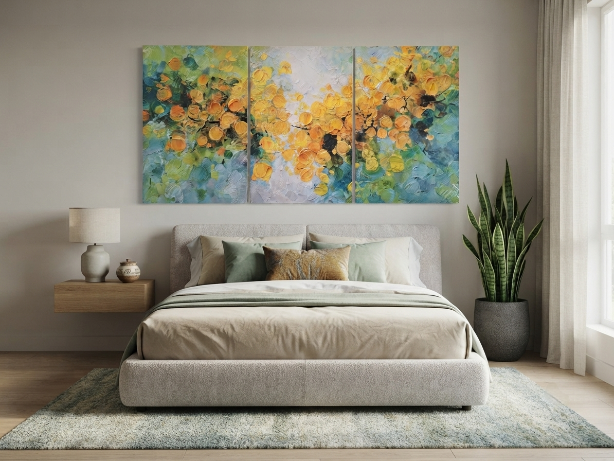 Yellow Blossom Botanical Canvas Wall Art – Turquoise Modern Nature Décor