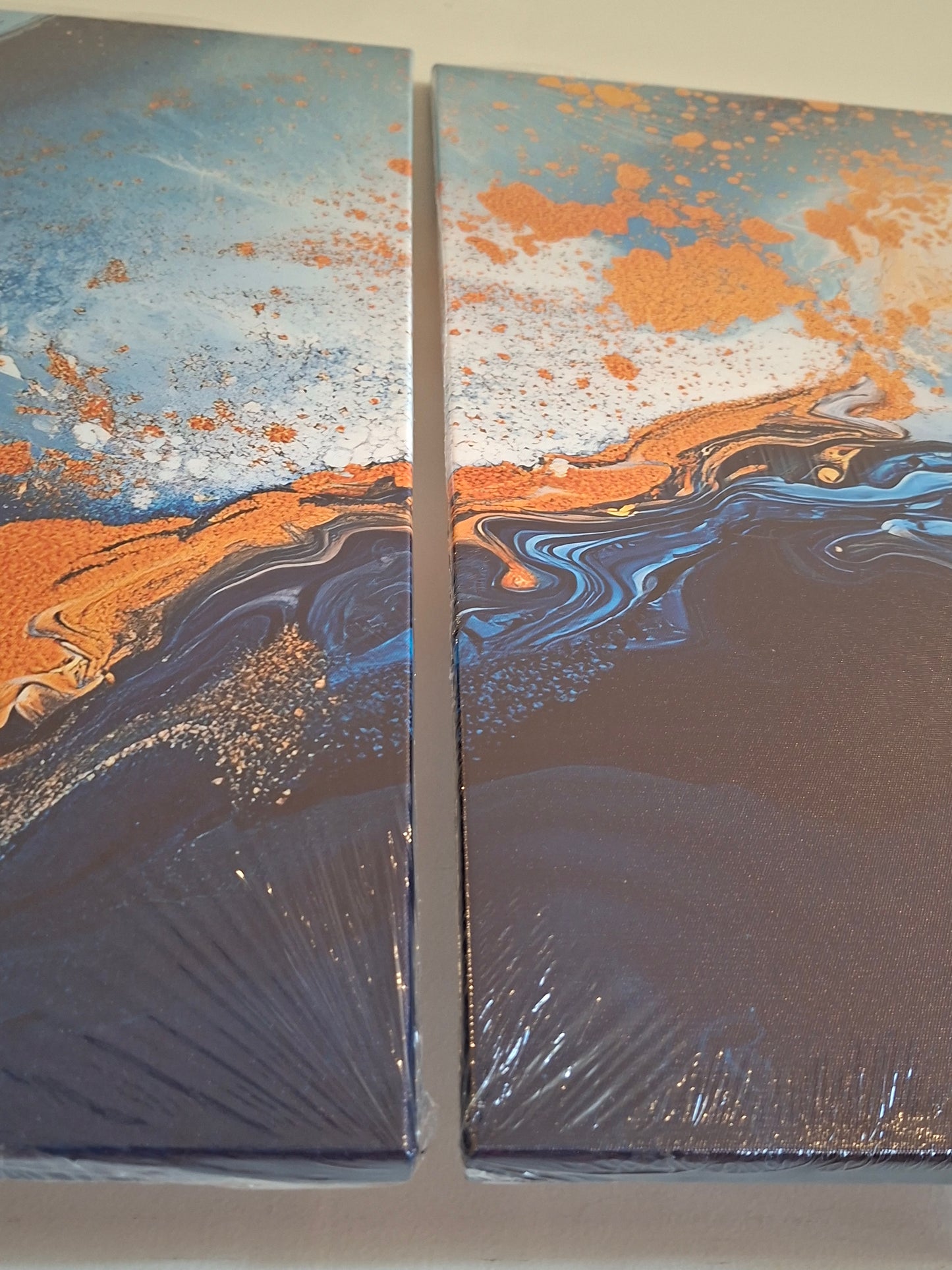 Blue Ripple & Gold Abstract Wall Art Set
